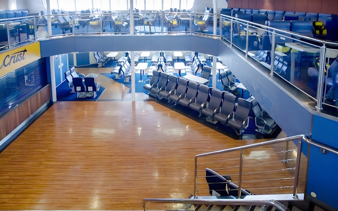 Spacious seating area inside high-speed catamaran ferry to Bimini.