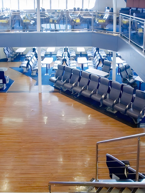 Spacious seating area inside high-speed catamaran ferry to Bimini.