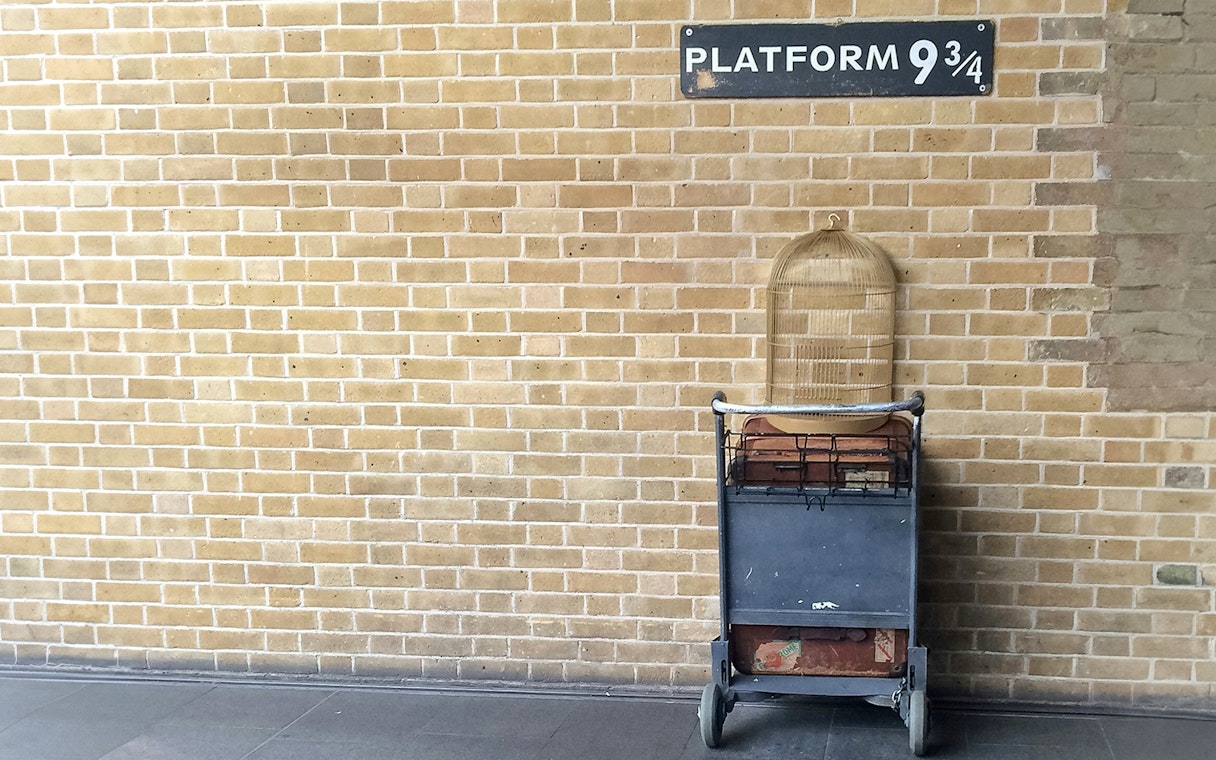 Trolley at Platform 9¾, King's Cross Station, London, Harry Potter tour.