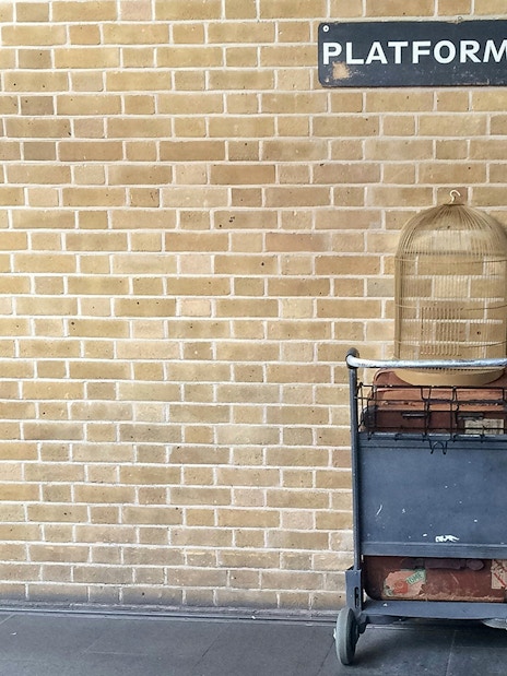 Trolley at Platform 9¾, King's Cross Station, London, Harry Potter tour.