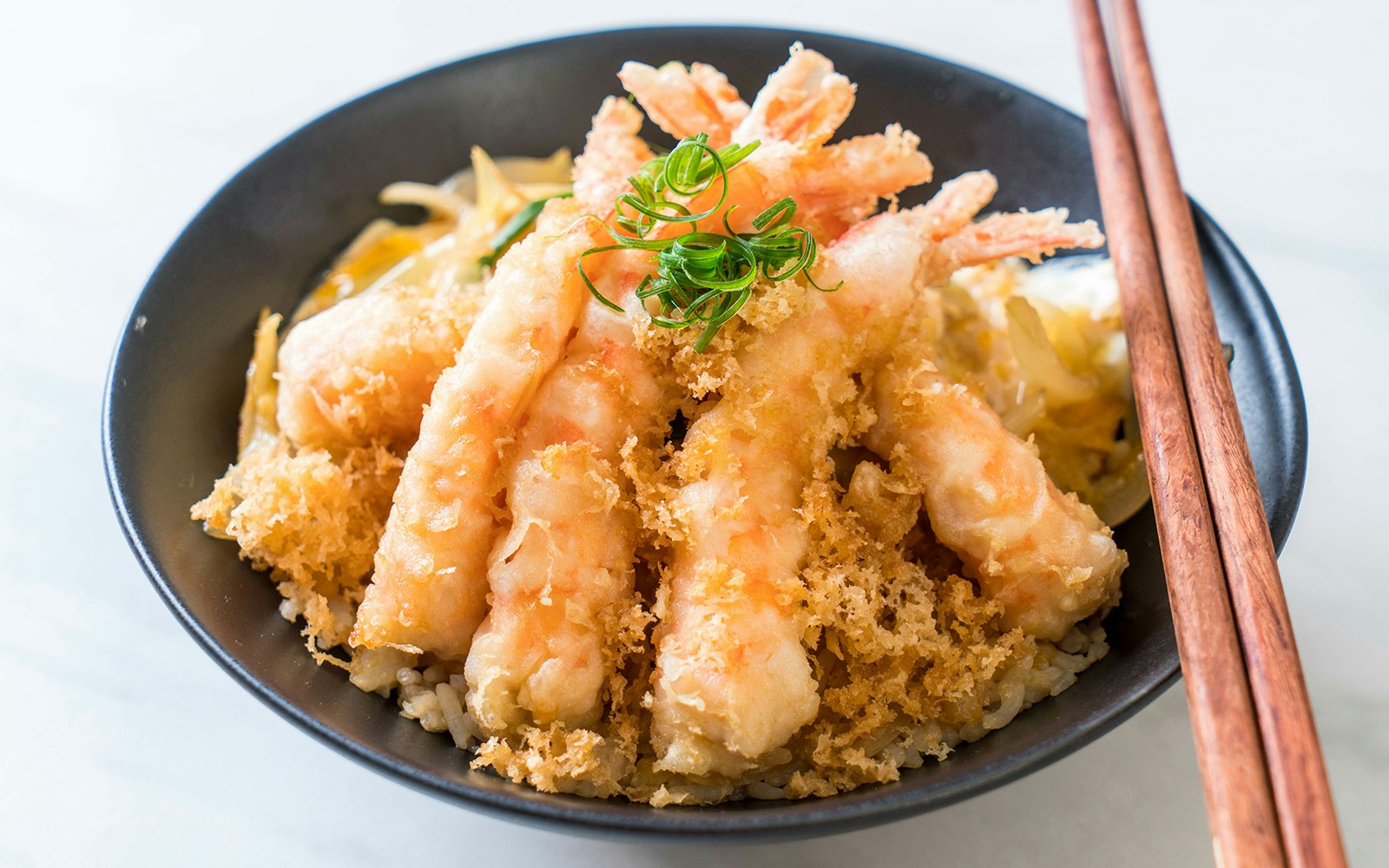 tempura on rice bowl, Japan cuisine.