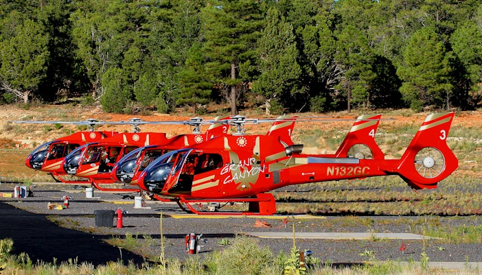 Helicopter flying over Grand Canyon National Park during 45-min tour.
