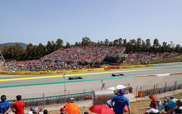 General admission view of Formula 1 race at Circuit de Barcelona-Catalunya.