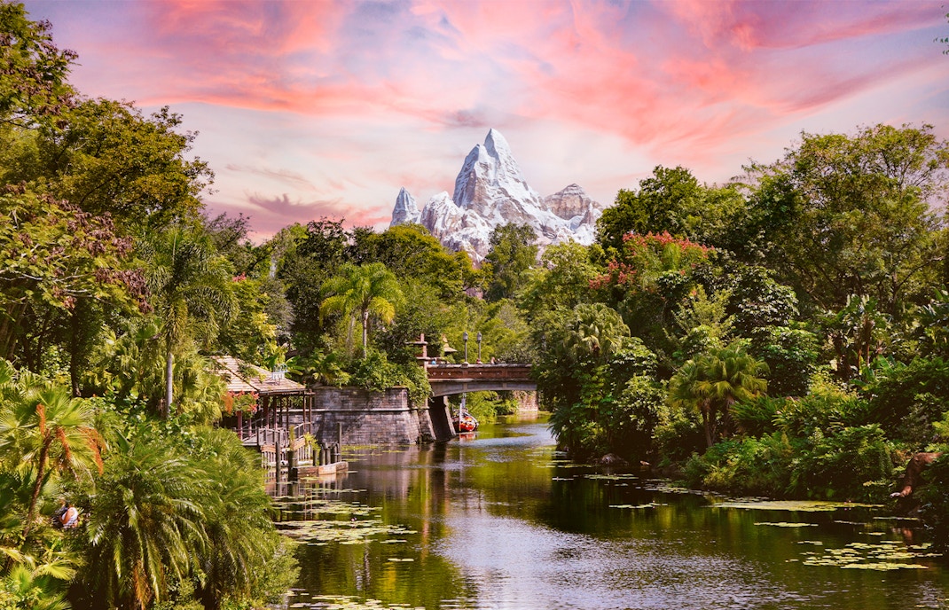 Expedition Everest ride and mountain view at Walt Disney World Orlando.
