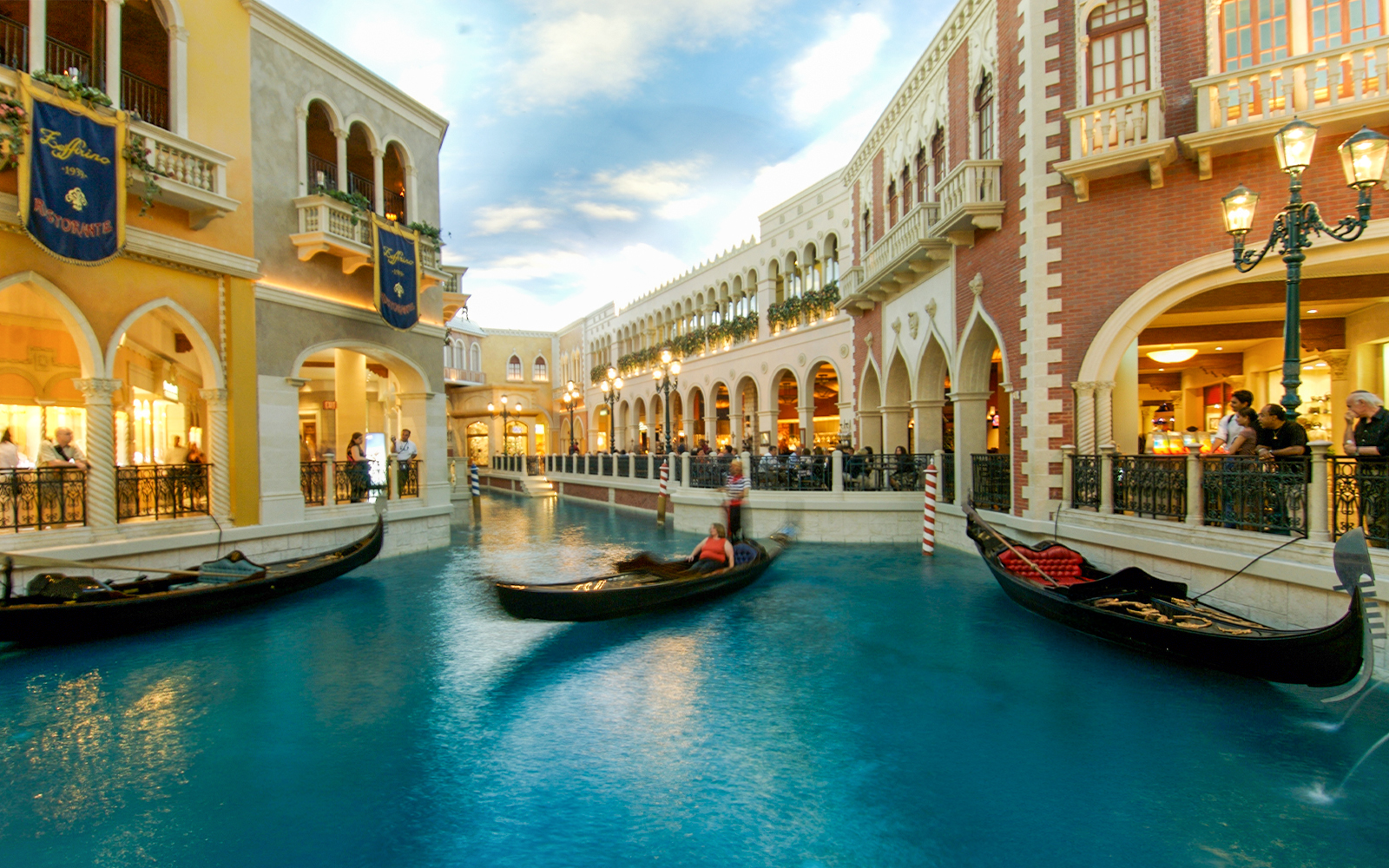 Venetian shops in Las Vegas with gondola ride on indoor canal.