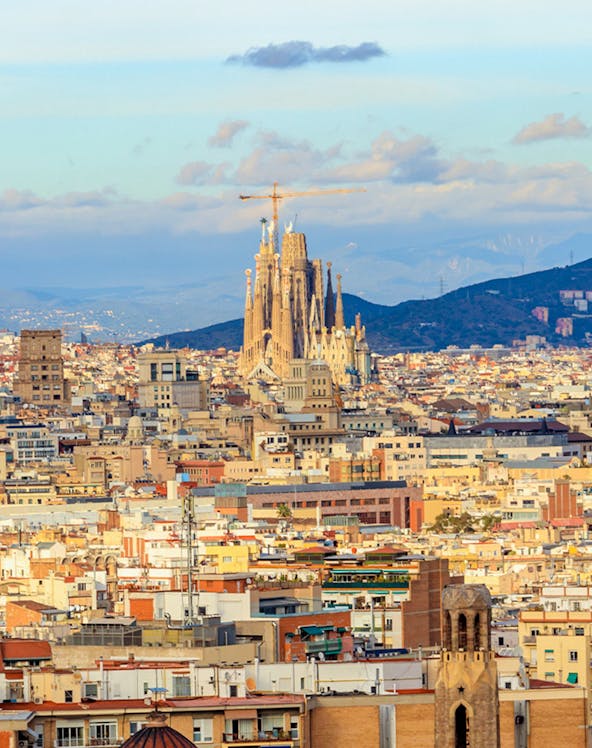 Barcelona cityscape with Sagrada Familia from Montjuic, Catalonia, Spain.