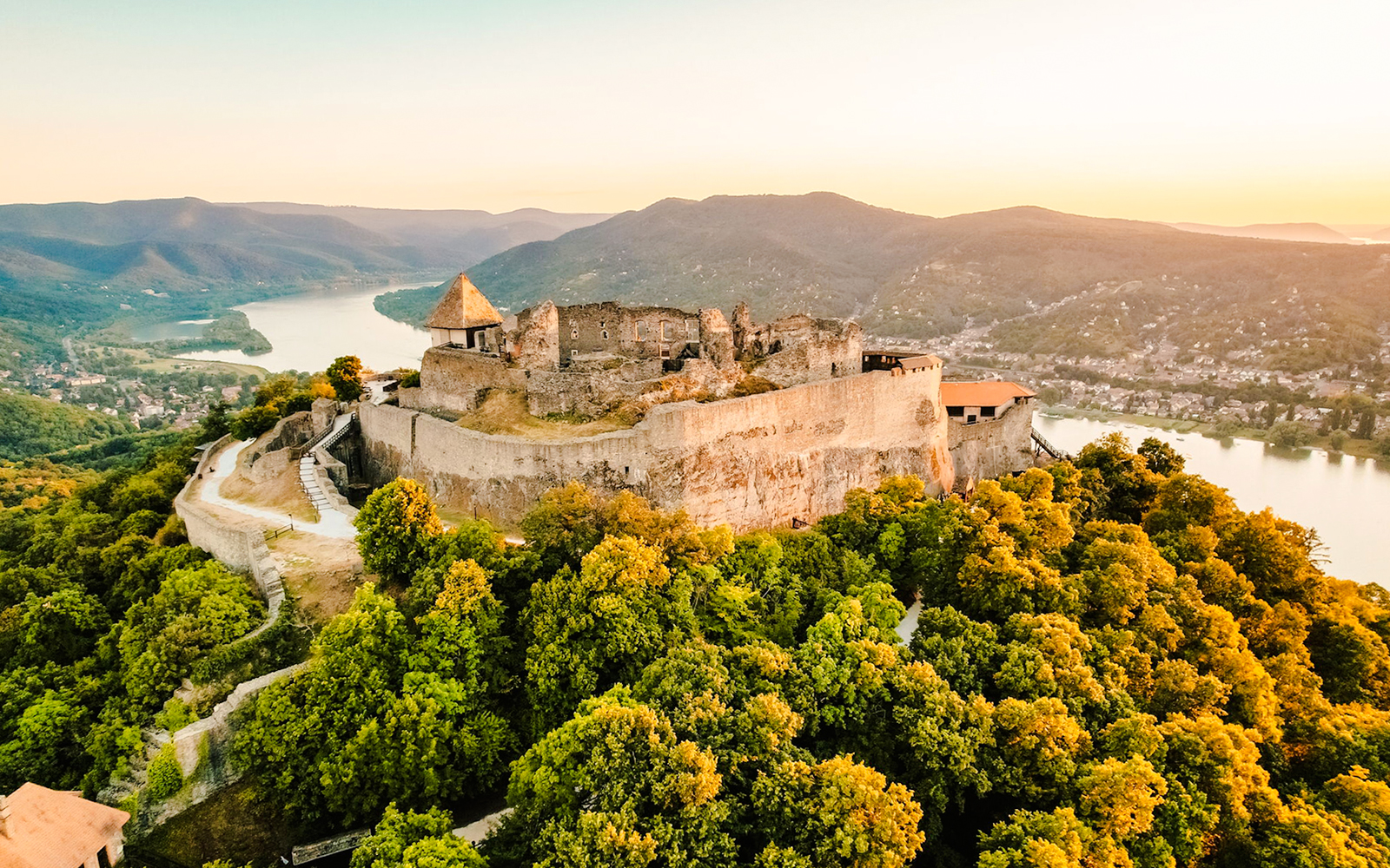 Visegrád Castle overlooking the Danube River during a full-day cruise with medieval show and banquet.