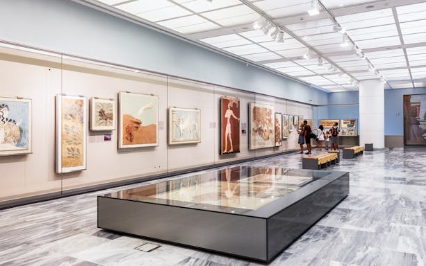 Minoan frescoes displayed in Heraklion Archaeological Museum, Crete, Greece.