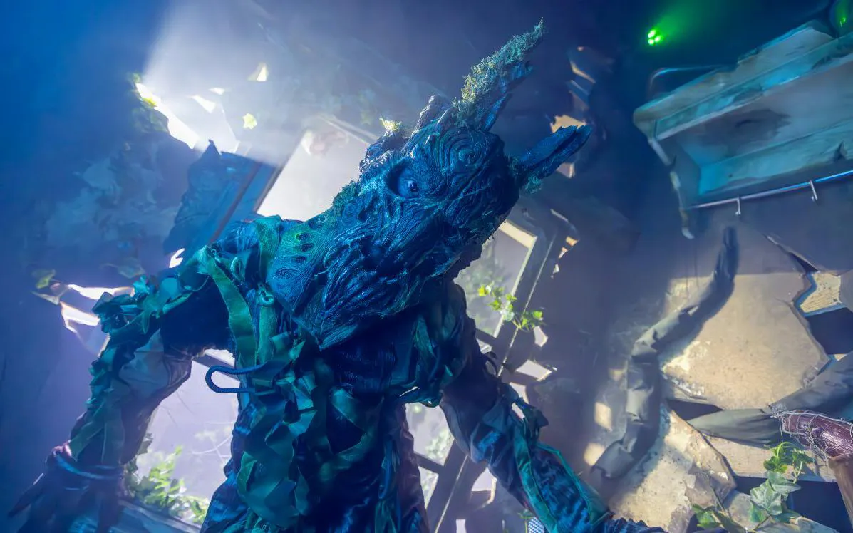 Creature in haunted house at Alton Towers Scarefest event.
