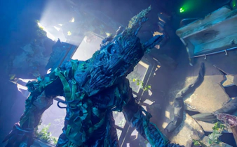 Creature in haunted house at Alton Towers Scarefest event.