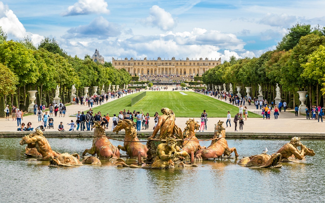 Fountain of Apollo with sculptures in Versailles Palace garden, France.