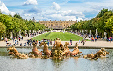 Fountain of Apollo with sculptures in Versailles Palace garden, France.