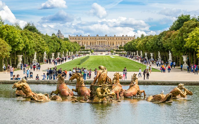 Fountain of Apollo with sculptures in Versailles Palace garden, France.