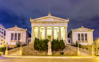 National Library of Greece illuminated at night, Athens.
