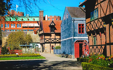 Historic buildings at Kulturen in Lund, Sweden, showcasing traditional architecture.