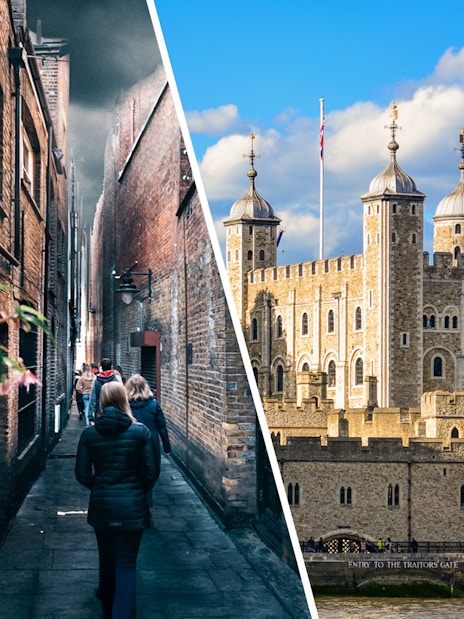 Harry Potter film location alley and Tower of London exterior.