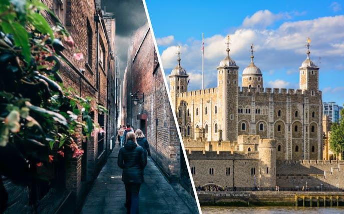Harry Potter film location alley and Tower of London exterior.