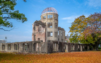 Hiroshima Peace Memorial with autumn leaves, part of World Heritage Sightseeing Bus tour.