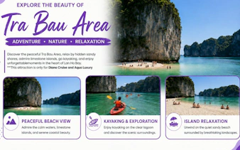 Tra Bau Area limestone cliffs and beach, kayaking in Lan Ha Bay, Vietnam.