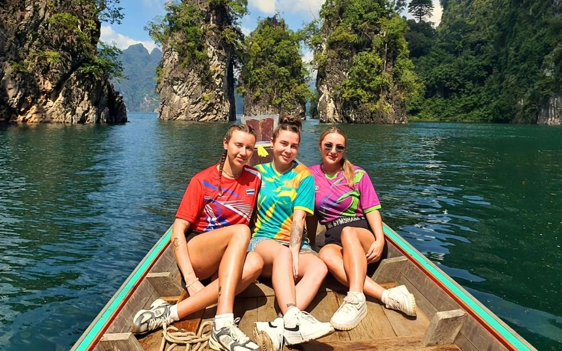 Boat tour through limestone cliffs in Krabi, Thailand.