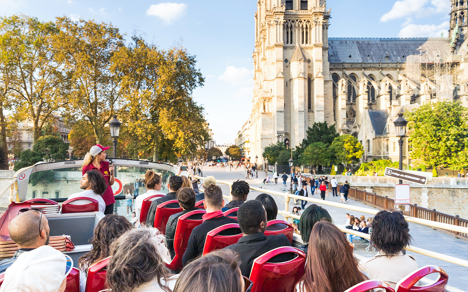 Tourists on Big Bus tour near the Pantheon in Paris.