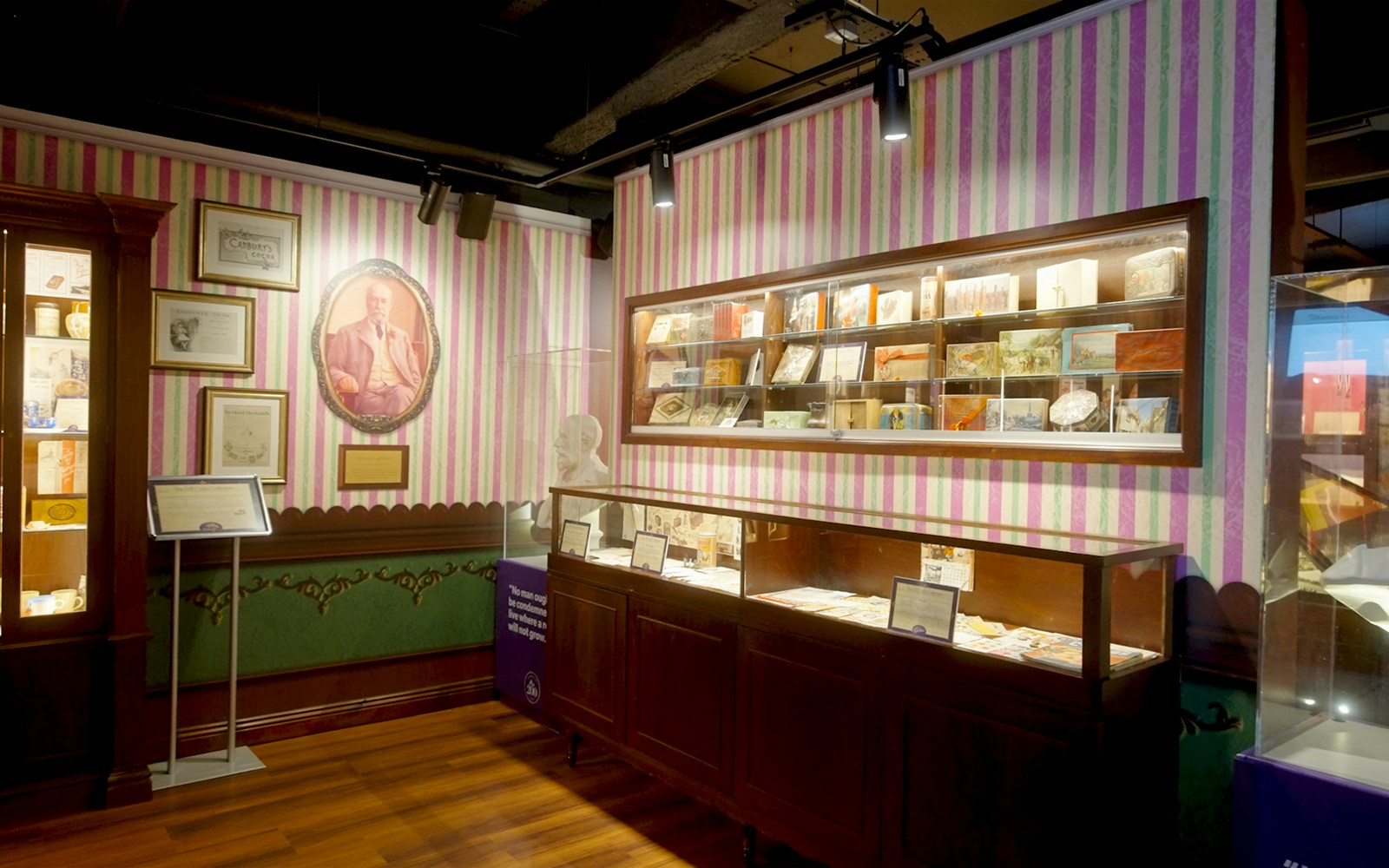 Display of historical Cadbury memorabilia at Cadbury World shop.