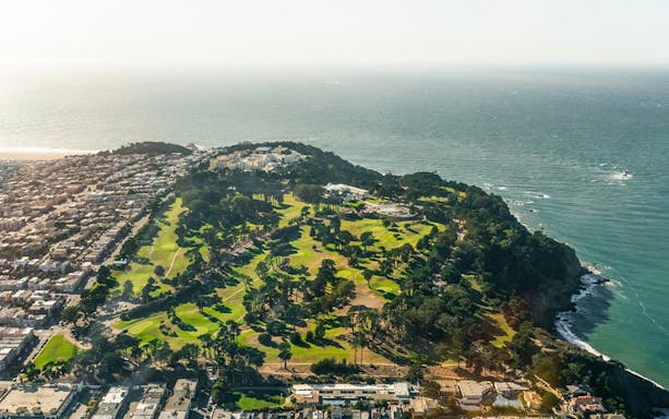 Golden Gate Park aerial view from helicopter tour, San Francisco.