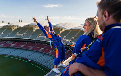 Participants enjoying the Adelaide Oval roof climb experience.