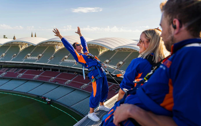 Participants enjoying the Adelaide Oval roof climb experience.