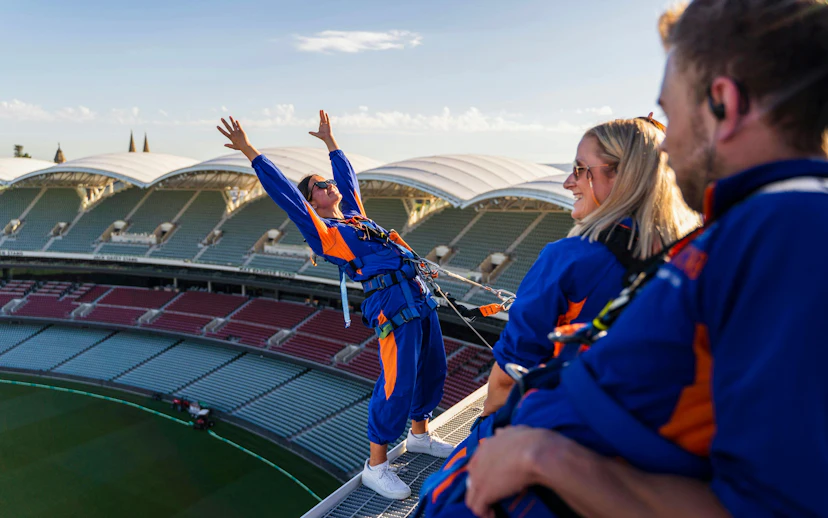 Participants enjoying the Adelaide Oval roof climb experience.