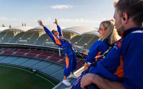 Participants enjoying the Adelaide Oval roof climb experience.