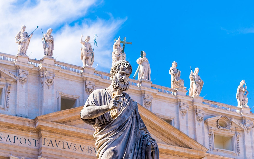 Statue of Saint Peter in front of St. Peter's Basilica, Vatican City.