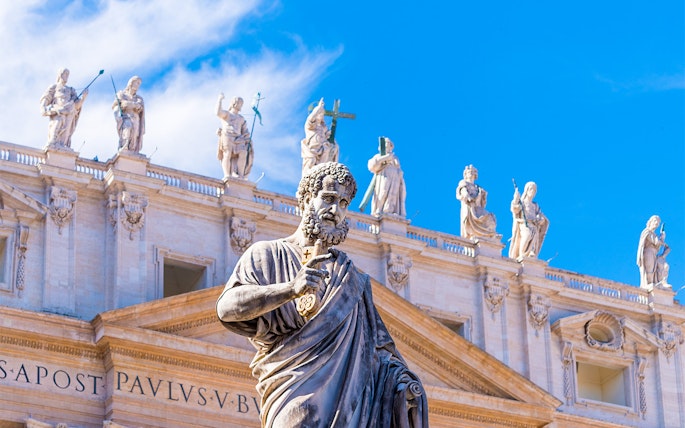 Statue of Saint Peter in front of St. Peter's Basilica, Vatican City.