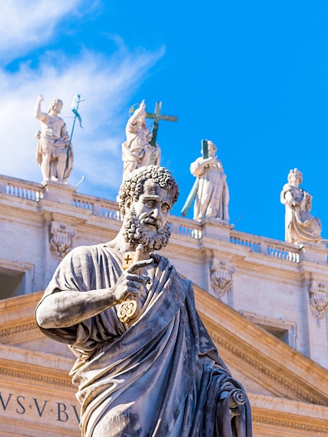 Statue of Saint Peter in front of St. Peter's Basilica, Vatican City.