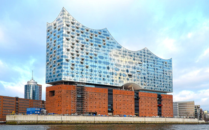 Elbphilharmonie concert hall on Hamburg's waterfront during 1-hour harbor tour.