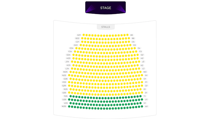 Seating chart for Gielgud Theatre stalls section.