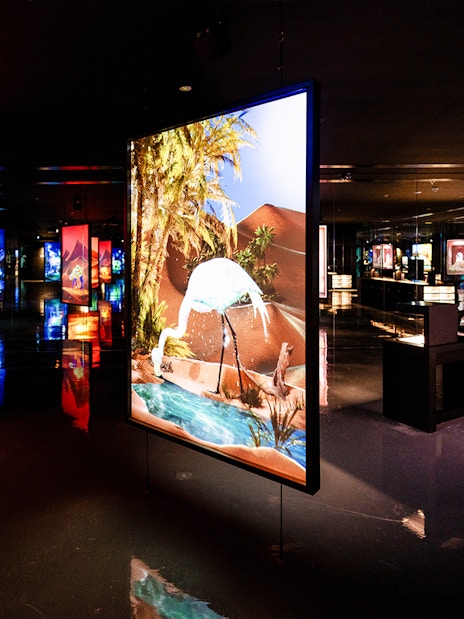 Live canvas sketch display at Arte Museum Dubai exhibit.