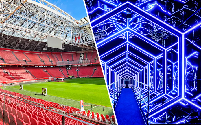 Johan Cruijff ArenA seating and AMAZE Amsterdam light tunnel.