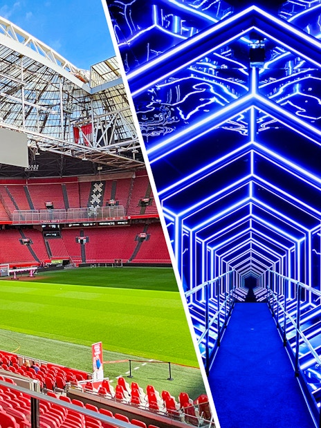 Johan Cruijff ArenA seating and AMAZE Amsterdam light tunnel.