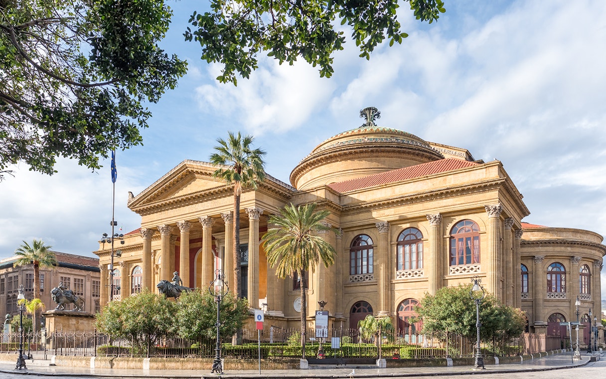 Teatro Massimo opera house with neoclassical architecture in Palermo, Sicily.