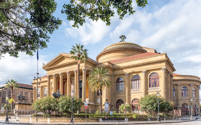 Teatro Massimo opera house with neoclassical architecture in Palermo, Sicily.