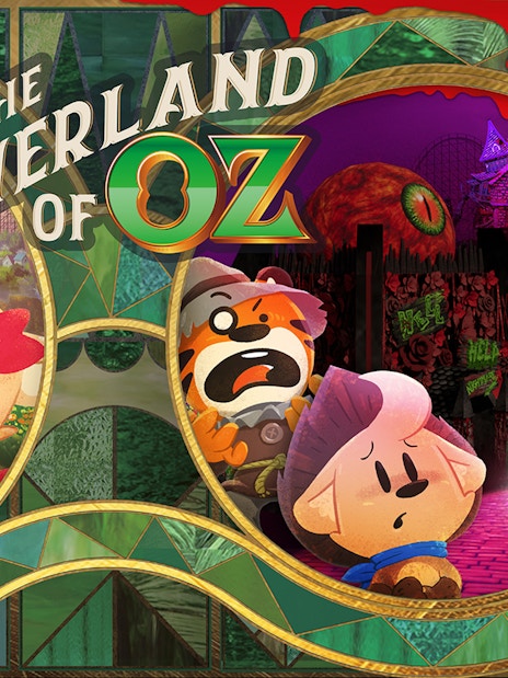 Characters on a yellow brick road and spooky forest in "The Everland of Oz" theme park.