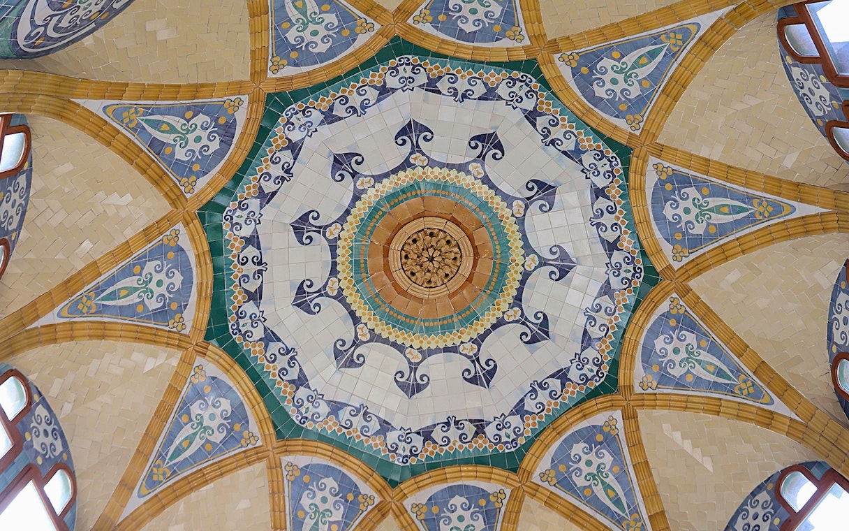 Mosaic ceiling detail at Recinto Modernista de Sant Pau, Barcelona.