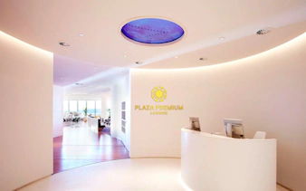 Plaza Premium Lounge reception area, North Terminal, London Gatwick Airport.