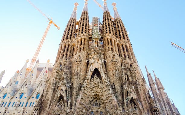 Sagrada Familia Nativity Facade with intricate sculptures, Barcelona.