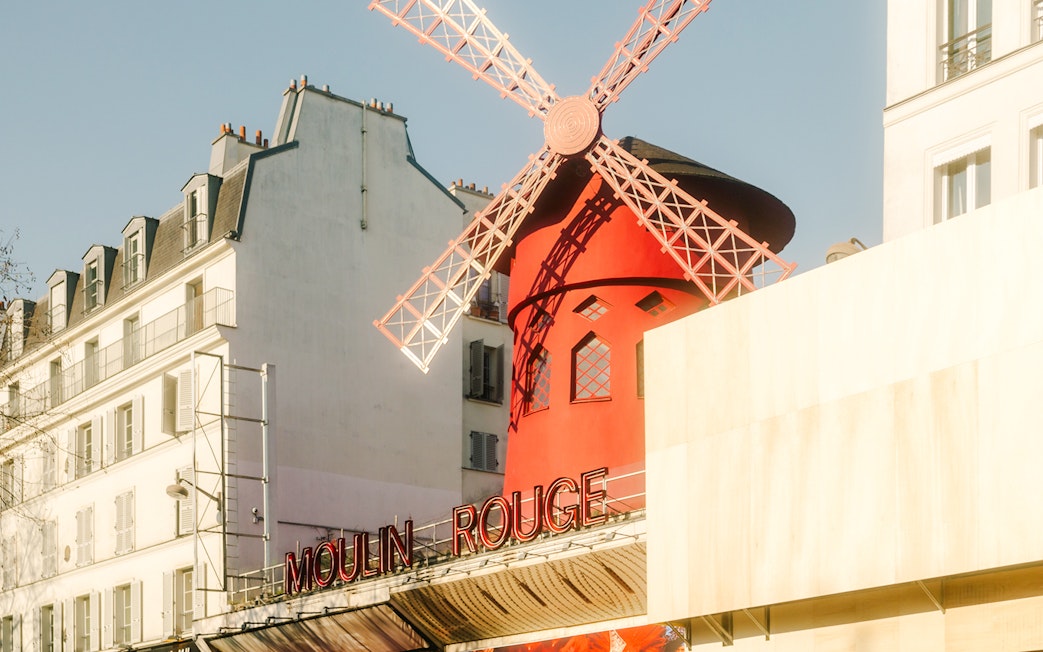 Moulin Rouge windmill on Montmartre Walking Tour, Paris.