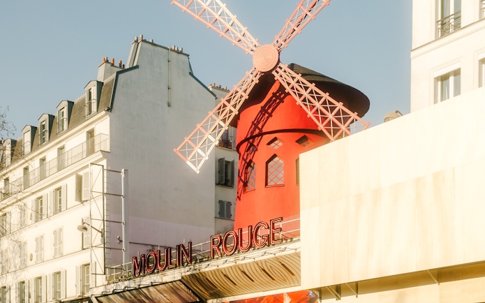 Moulin Rouge windmill on Montmartre Walking Tour, Paris.