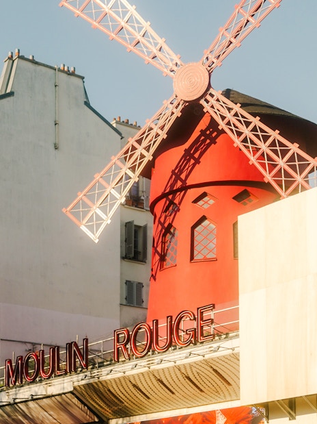 Moulin Rouge windmill on Montmartre Walking Tour, Paris.