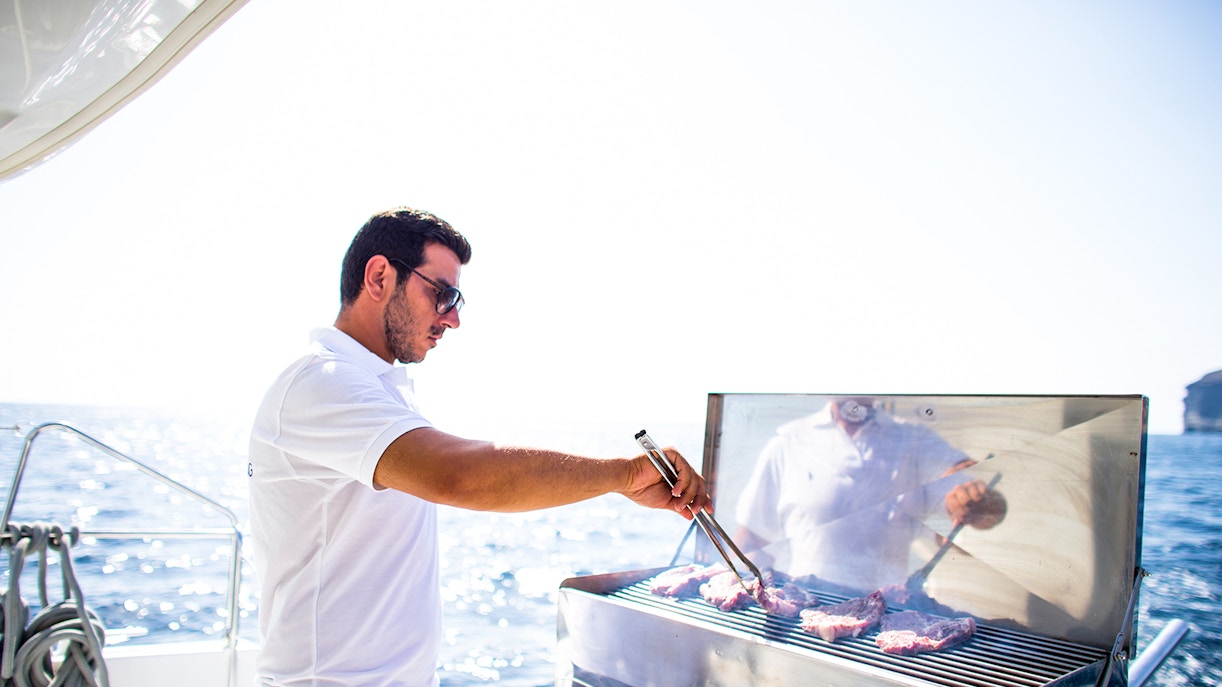 Onboard a Santorini Catamaran Cruise