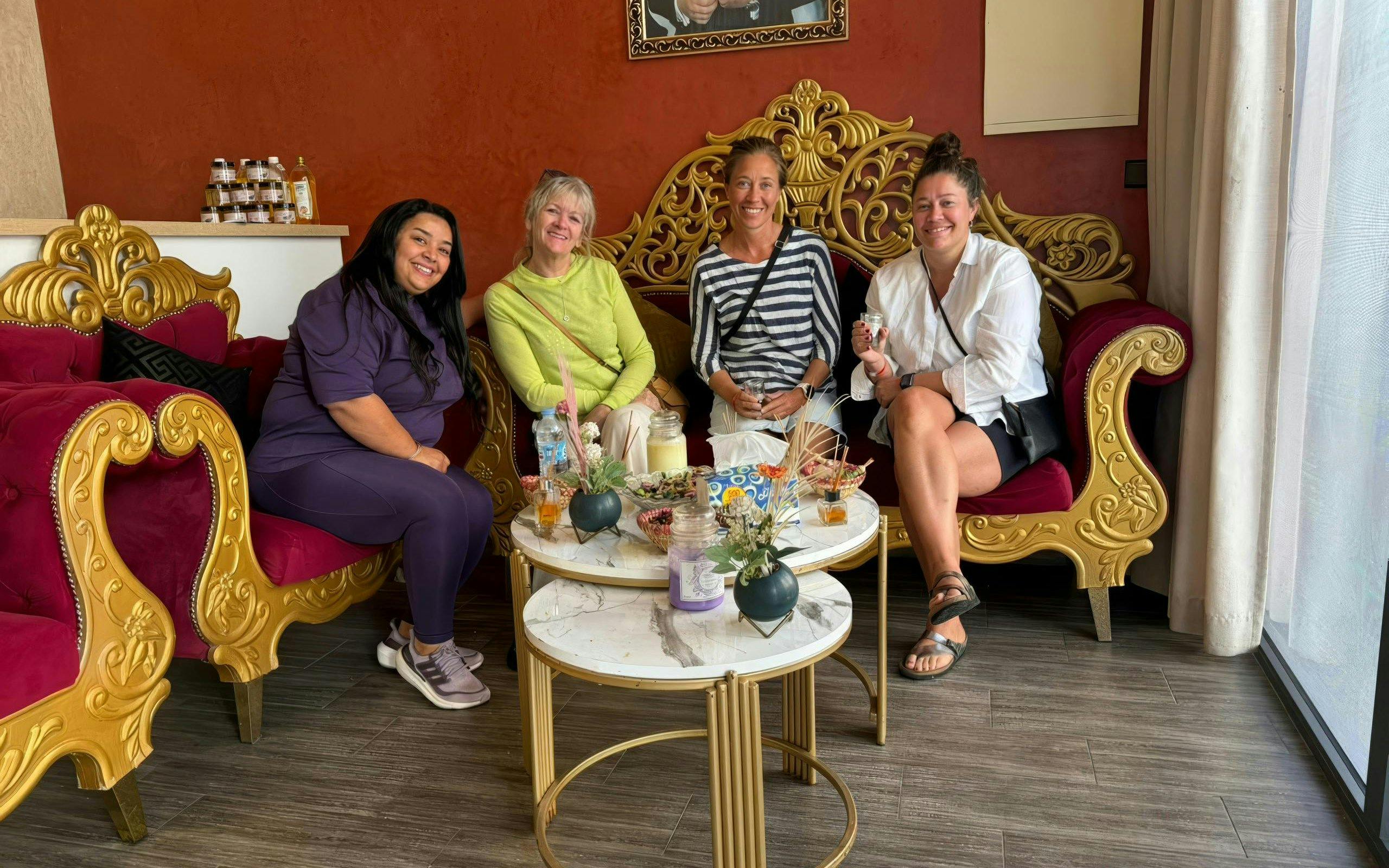 Guests relaxing in a lounge before a 2-hour hammam and massage in Agadir.